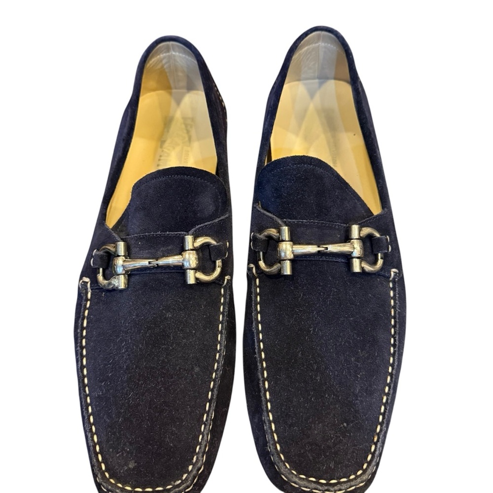 Salvatore Ferragamo Men’s Parigi Navy Blue Suede Driving Loafers Sz 13 - Picture 2 of 13